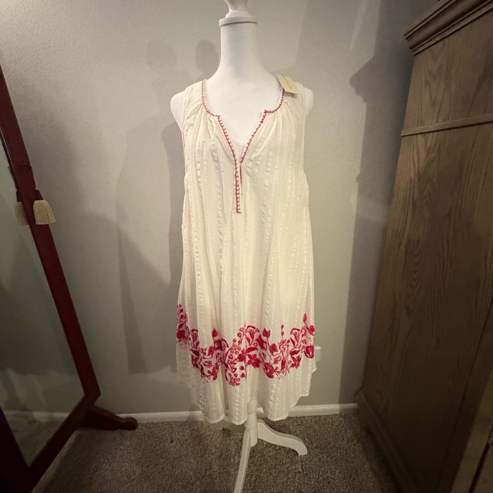 Love Sam Cream Dress with Red Stitching